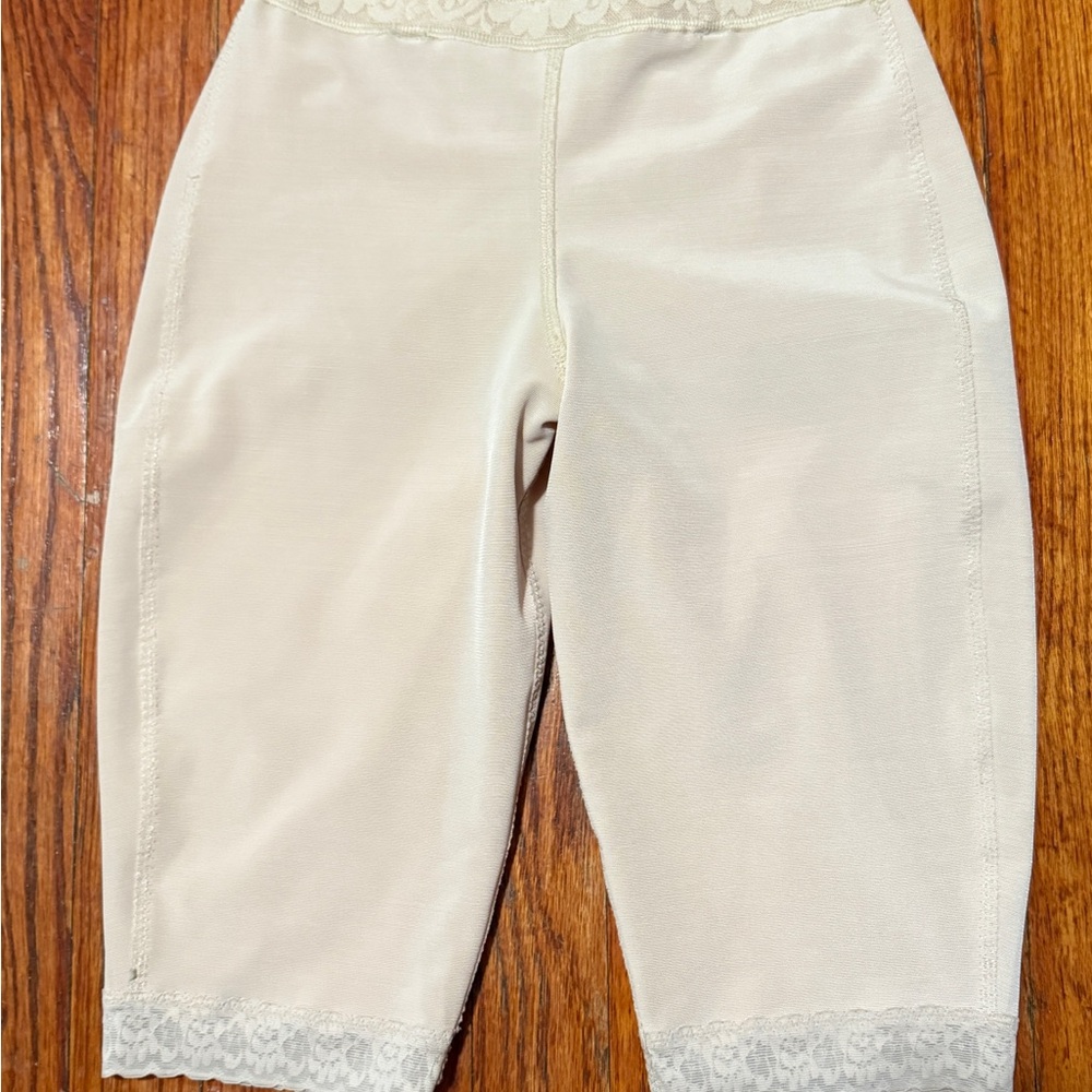 Lace Trim Beige Shapewear long Shorts